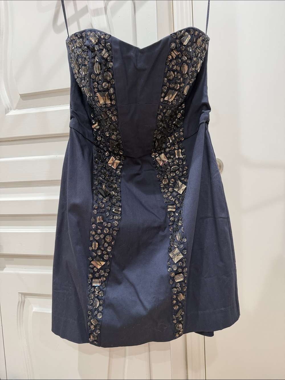 French Connection Embellished Strapless Navy Mini Dress